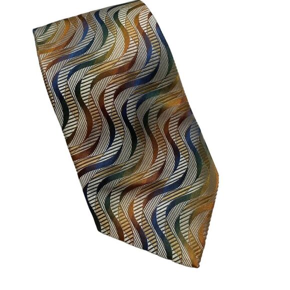 Piattelli Platinum Tie Men's Necktie Silk Multi Color Waves Made in USA - Picture 2 of 7